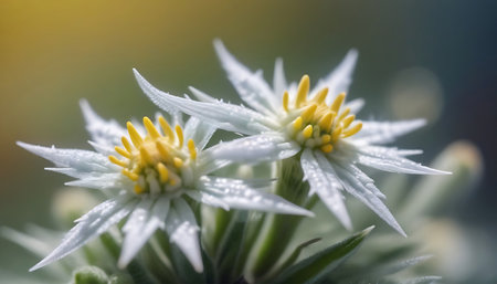 Close up of white flower with water droplets on the petalsの素材