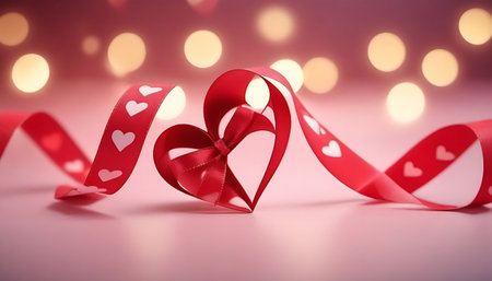 Valentine's Day background with red ribbon and bokehの素材