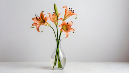 Bouquet of orange lilies in a vase on a white backgroundの素材