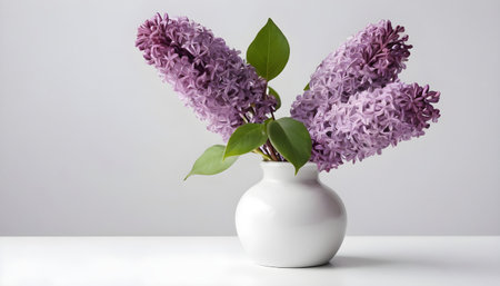 Purple lilac flowers in a vase on a white backgroundの素材