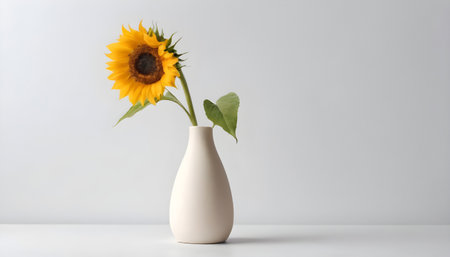 Sunflower in a vase on a white background with space for textの素材