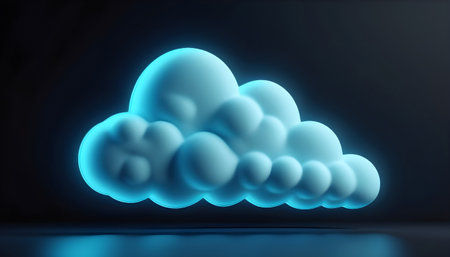 3d rendering of blue cloud on black background. Cloud computing conceptの素材
