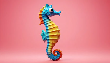 Sea horse made of plasticine on pink background. 3d renderingの素材