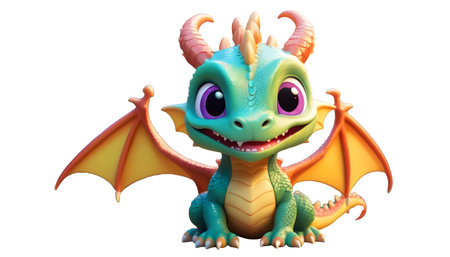 3d rendering of a cute little dragon isolated on white background.の素材