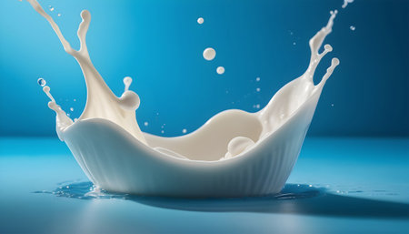 Splash of milk on a blue background. 3d renderingの素材