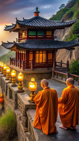 Buddhist Monks in the Monastery of Chiang Mai, Thailandの素材