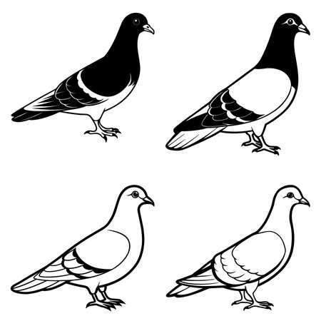 Set of pigeons on a white background, vector illustration, epsのイラスト素材