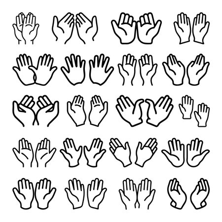 Set of hands with different gestures. Vector illustration in thin line style.のイラスト素材