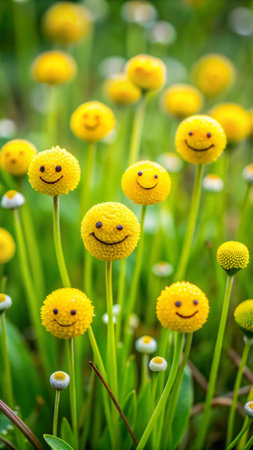 Funny yellow flower with smiley face in the garden, Thailand.の素材