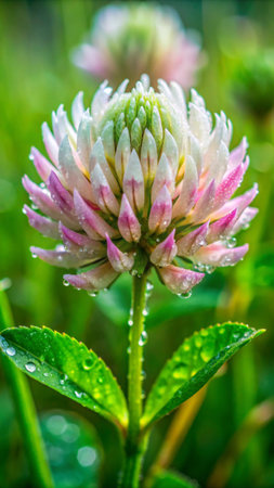 Clover flower in the garden after rain. Shallow depth of field.の素材