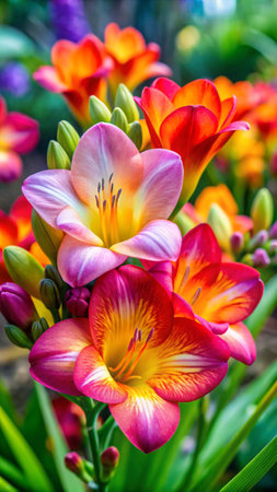 Close up of colorful daylily flowers in the garden, Thailand.の素材