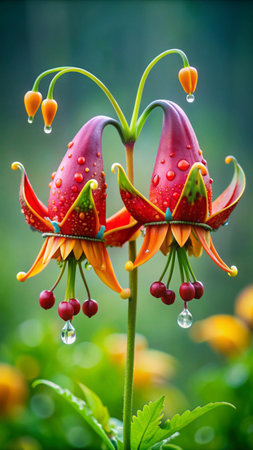 Tiger lily flower with drops of water on petals.の素材