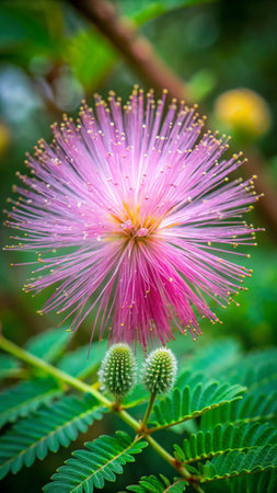 Close up of Pink Mimosa flower with blurred background, Thailand.の素材