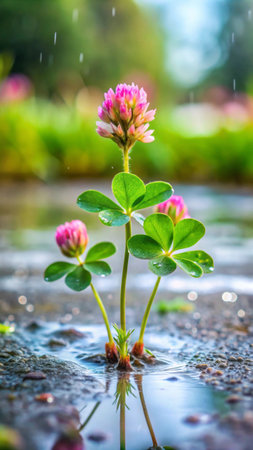 Clover flower in the rain with bokeh background, Thailand.の素材