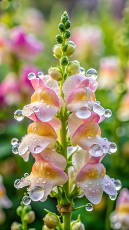 Close up of colorful snapdragon flower with water drops, Thailand.の素材
