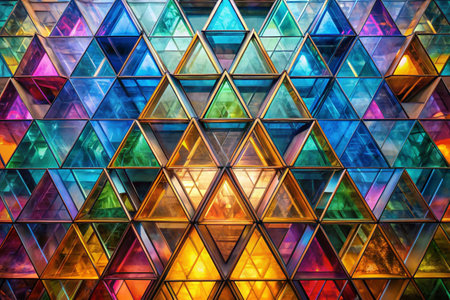 Colorful triangle pattern on the wall. Background and texture for design.の素材