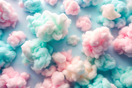 Colorful cotton candy on pastel background, sweet cotton candy backgroundの素材