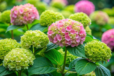 Hydrangea flowers in the garden, Hydrangea macrophyllaの素材