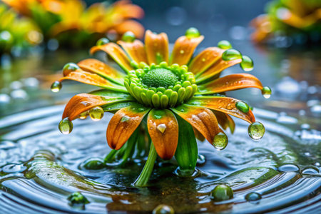 Gerbera flower with water drop, Thailand. (Scientific name Chrysanthemum grandifflora)の素材
