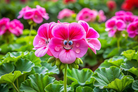 Geranium flowers in the garden, closeup of beautiful pink flowerの素材