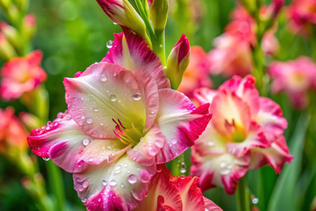 Beautiful gladiolus flowers in the garden, nature background.の素材