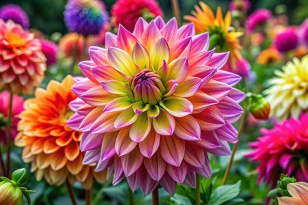 Colorful dahlia flower in the garden, Thailand. (Selective focus)の素材