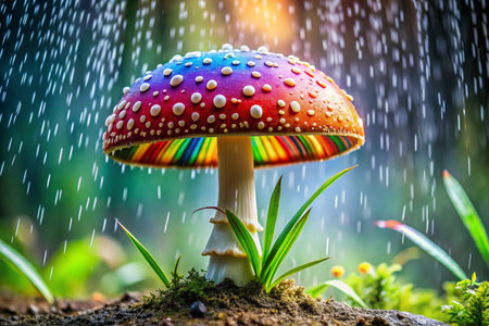 Amanita Muscaria or Fly Agaric in rainの素材