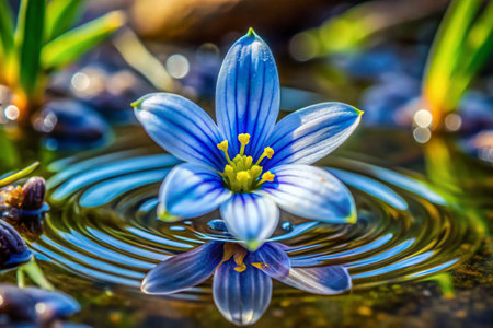 Beautiful blue crocus flower in the water. Spring background.の素材