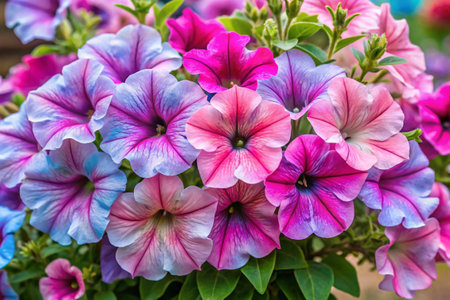 Colorful petunia flowers in garden, Thailand. (Petunia hybrida)の素材