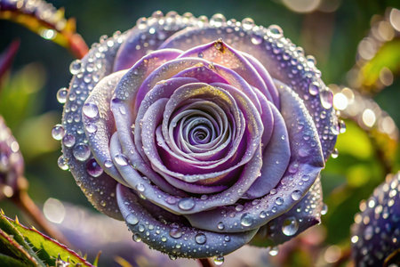 Purple rose with dew drops on the petals close upの素材