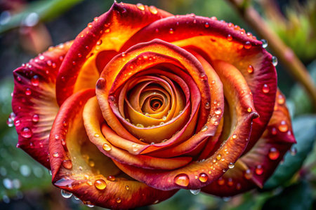 Beautiful orange rose with water drops on petals after rain.の素材