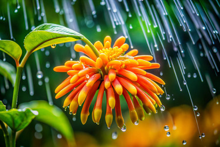 Orange flower with rain drops, Thailand. (Petrea volubilis)の素材