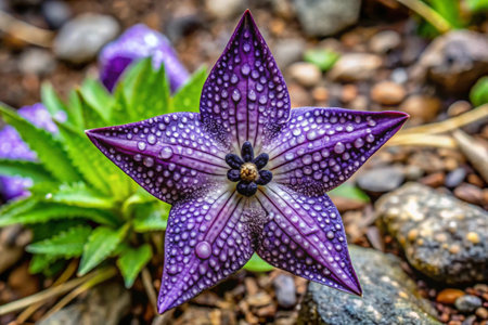 Purple flower with water droplets on the petals. Close up.の素材