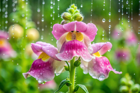 Flowers in the rain, Thailand. (Antirrhinum majus)の素材