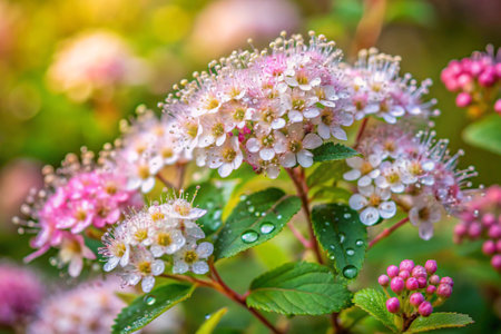 Close up of pink and white flowers of Spiraea japonicaの素材