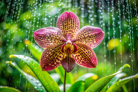Beautiful orchid flower with rain drops in garden, Thailand.の素材