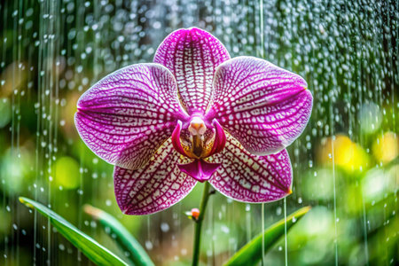 Purple orchid flower with rain drops in garden, Thailand.の素材