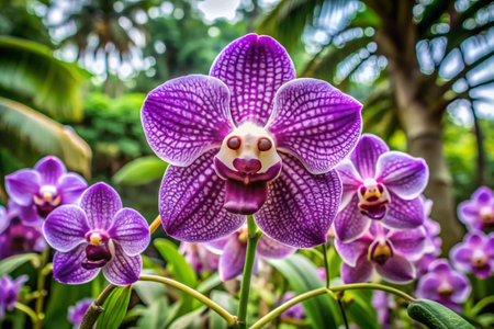 Beautiful purple orchid flowers blooming in botanical garden.の素材