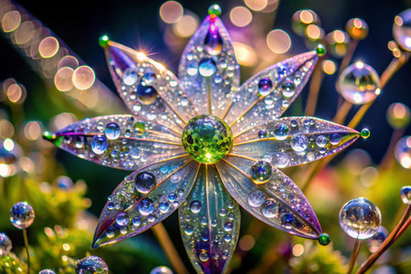 Water drops on a flower with a bokeh background, close upの素材