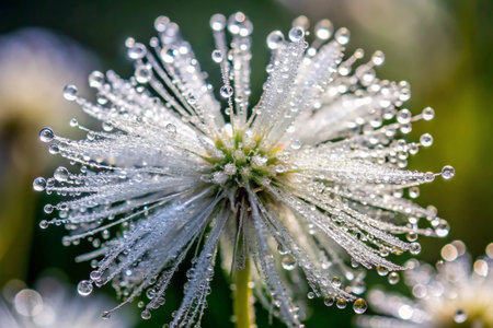 Macro of a dandelion flower with dew drops.の素材
