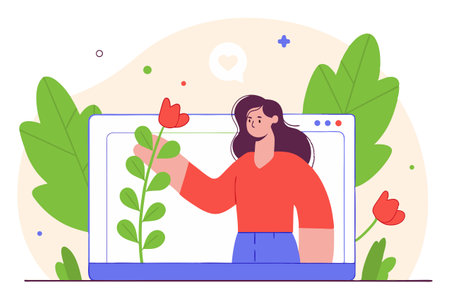 Online dating concept for web banner, website design or landing page. Vector illustrationのイラスト素材