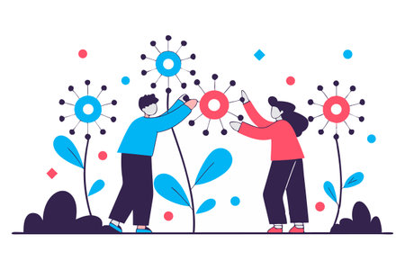 Flat design vector illustration concept of people planting trees in the garden.のイラスト素材