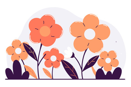 Flower vector illustration in flat cartoon style. Floral background.のイラスト素材