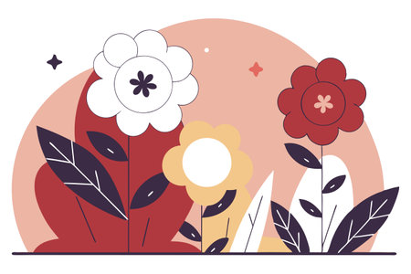 Flower vector illustration in flat design style. Floral background with flowers.のイラスト素材