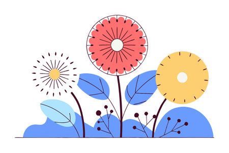 Flower vector illustration in flat cartoon style. Floral background.のイラスト素材