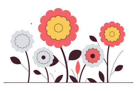 Flowers in the garden. Vector illustration, flat style, isolated on white background.のイラスト素材