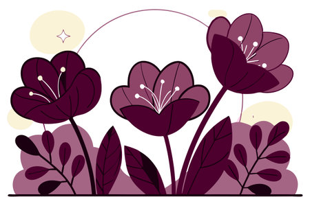 Floral background with purple crocus flowers and leaves. Vector illustration.のイラスト素材