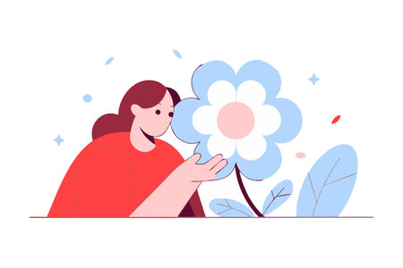 Flat design modern vector illustration concept of a woman caring for a flowerのイラスト素材