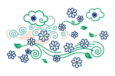 Flower pattern in doodle style on a white background.のイラスト素材
