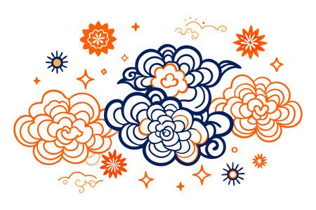 Flower pattern with stars and clouds on white background. Vector illustration.のイラスト素材